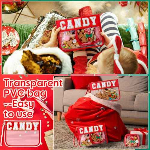 Hillban 2 Pcs Christmas Gifts Chenille Letter Bags Xmas Makeup Cosmetic Bag Clear Toiletry Zipper pouch Candy Canes purse Waterproof Travel Purse Preppy Things for Women Holiday Present