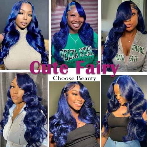 Royal Blue Lace Front Wigs Human Hair 13x6 Lace Front Colored Wigs for Women Dark Blue Body Wave Glueless Human Hair Navy Blue Wig 26 Inch 200% Density