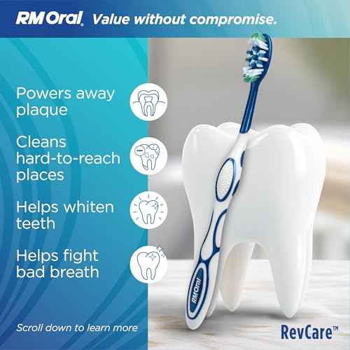 RM Oral RevCare Medium Toothbrush, Circular Power Bristles Power Away Plaque, Tongue & Cheek Cleaner Fights Bad Breath, Value 10 Count