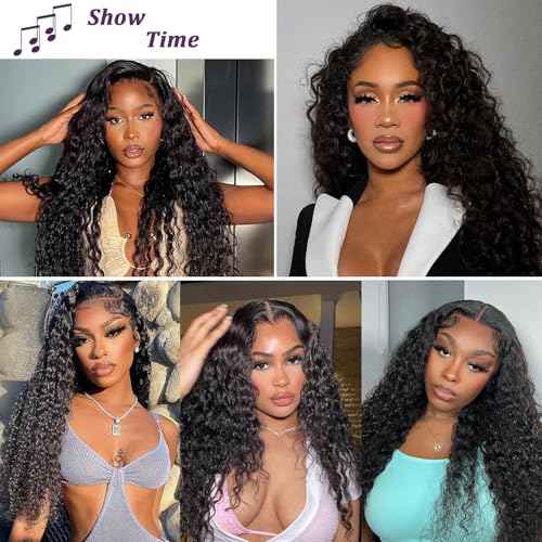 Beauty Queen 16A Raw Hair Water Wave Bundles 14 16 18 Inch 3 Bundles 100% Unprocessed Brazilian Virgin Hair Bundles Quick Weaves Water Curly Hair Extensions Natural Black