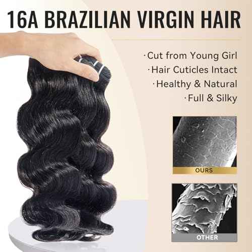 WEQUEEN Body Wave Bundles Human Hair 16A Brazilian Virgin Hair Bundles 18 20 22 Inch Thick Weave Natural Black
