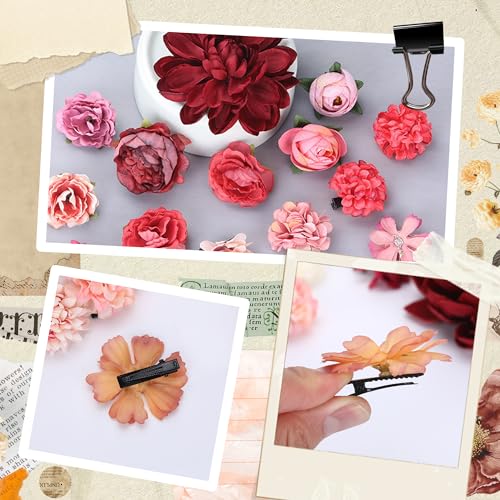 KorViSHOW 32 Pieces Flower Clip with Butterfly clip set Floral Hair Pins Flower Hair Barrettes Butterfly Hairpin Butterfly Hair Aaccessories for Women(Red Style)