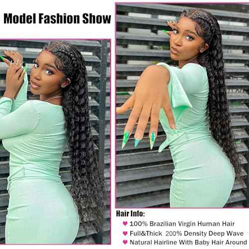 13x6 HD Lace Front Wigs Human Hair Deep Wave Wig for Women 200% Density Transparent Curly Lace Front Wigs 24 Inch Deep Wave Frontal Wigs Pre Plucked Wet and Wave Lace Front Wigs with Baby Hair