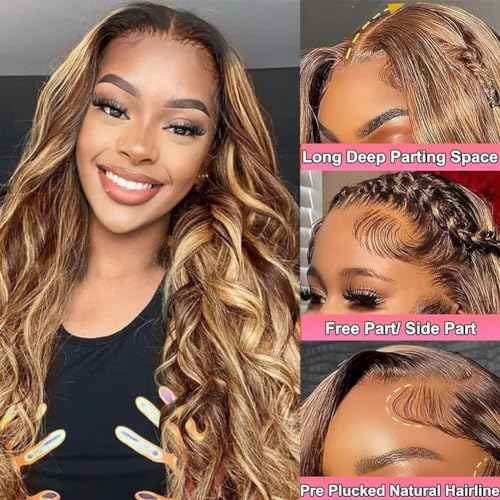 Highlight Ombre 360 Lace Front Wig Human Hair 20 Inch Body Wave 180 Density 427 Honey Blonde Pre Plucked HD Full Lace Human Hair Wig for Women