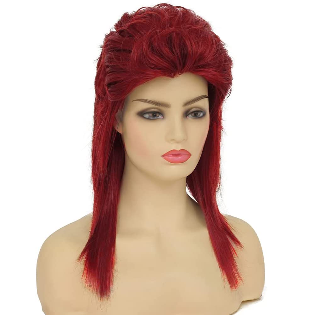 Swiking Red Mullet Wig for Women Shoulder Length Straight Natural Layered Hair 70s 80s Rock Costume Wigs Synthetic Replacement Wig