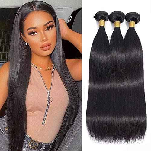 Brazilian Straight Human Hair 3 Bundles Weave 28 28 28 Inch 100% Unprocessed Virgin Weave Hair Human Bundles for Black Women Remy Hair Extensions Natural Black Color Human Hair Straight Weft