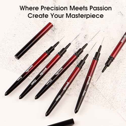 Nail Art Brushes, 6 Pcs Nail Liner Brushes for Nails, Nail Brushes for Nail Art Lines, Details, Edge and Plaid, Nail Art Brushes with Cap, Thin Liner Brushes Sizes 6/9/12/15/18/25 mm, Black