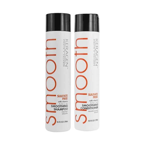 KERAGEN - Smoothing Shampoo and Conditioner Set with Keratin and Collagen for All Hair Types, Sulfate Free - Moisturizes, Strengthens, Protects Color, and Repairs 10 Oz Each