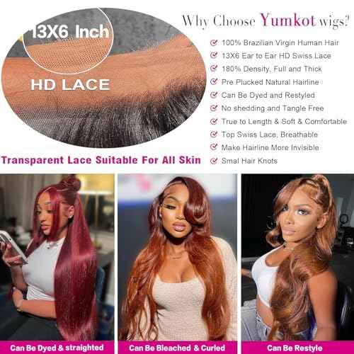 26Inch Chocolate Brown 13x6 Body Wave Lace Front Wigs Human Hair Pre Plucked 180% Density HD Full Lace Frontal Wigs with Baby Hair Colored Wigs for Women