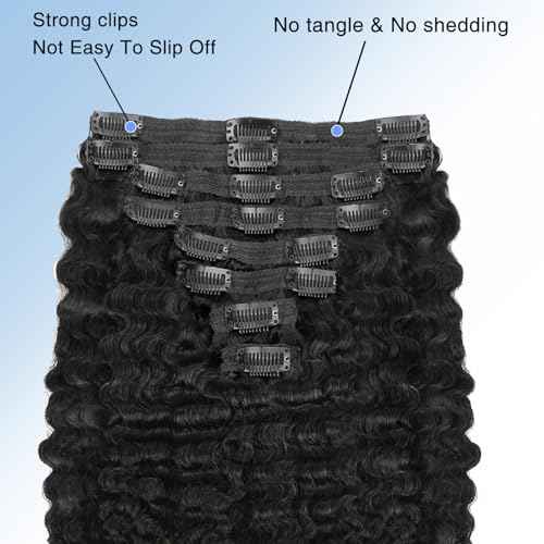 Clip In Hair Extensions Human Hair, 26 Inch Natural Black Jerry Curl Burmese Wild Wave Curly Clip Ins For Black Women Virgin Hair Double Weft Invisible Edge 120g 8pcs