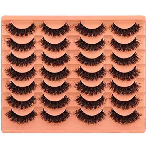 Short Lashes Natural Look False Eyelashes Thick Volume Faux Mink Lashes Pack Wispy Strip Fake Eyelashes Cat Eye Lashes that Look Like Extensions 14 Pairs
