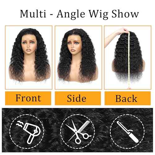 13x4 Deep Wave Lace Front Wigs Human Hair 200% Density Black Curly Human Hair Wig Long Natural Wigs for Black Women Transparent Lace Frontal Wig for Daily Wear 22 Inch