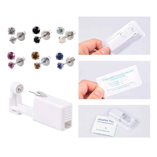 2 Pack 4mm Ear Piercing Kit with Cubic Zirconia Stud Earrings Ear Piercing Gun (Topaz)