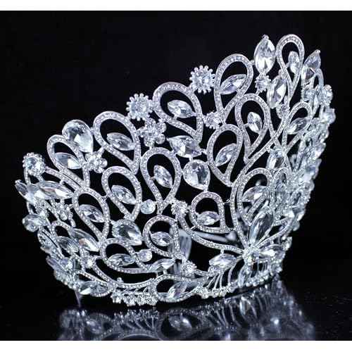 Fancy Beauty Queen Crystal Rhinestone Tiara Crown With Hair Combs Wedding Bridal Beauty Contest Prom Pageant Silver Plated T994