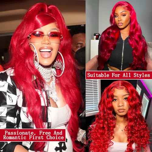 Body Wave Lace Front Wigs Human Hair Red Wig 24 Inch 200 Density 13x6 Lace Front Wigs Human Hair HD Lace Front Wigs Red Colored Wigs Frontal Wigs For Black Women