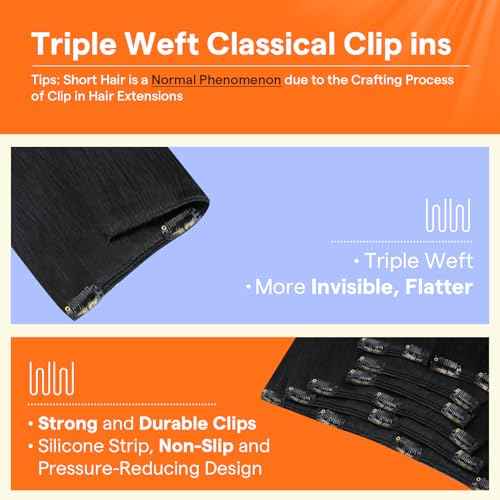 Full Shine Black Clip in Hair Extensions for Short Hair 10 Inch Clip in Extensions Real Human Hair Black Hair Extensions Clip ins Straight Invisible 7 Pcs 95 G