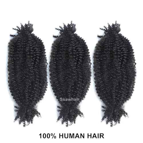Afro Kinky Curly Human Hair Bulk Springy Twist Hair Extensions For Twist Braiding Locs Hair Pre-Separated Springy Afro Twist Human Hair Extensions 16 Inch 200g
