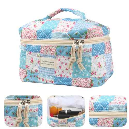 VIWIME Makeup Cosmetic Bag, Large Cotton Quilted Travel Coquette Aesthetic Cute Floral Make up Bag for Women Toiletry Bag Organizer (204- Gird Rose / 4Pcs)