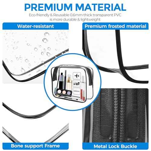 AURUZA 2 Pack TSA Approved Toiletry Bag, Clear Makeup Bag,Travel Cosmetic Bag with Zipper,Clear Organizer Carry on Bag for Women,PVC Cosmetic Pouch for Airport Airline Compliant (Black)