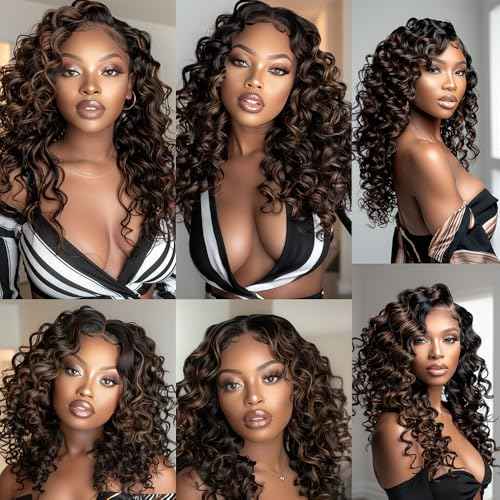 BilltiiWW P1B/30 Bundles Loose Deep Wave Bundles Two Tone Black and Brown Loose Deep Curly Weave Brazilian Human Hair Wet and Wavy for Black Women 20 22 24 Inch