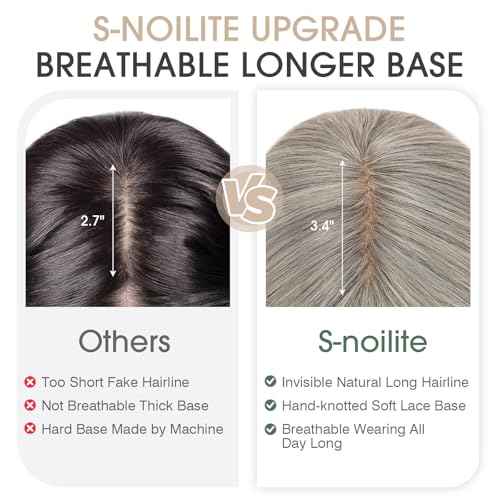S-noilite Hair Toppers for Women Real Human Hair, 100% Real Human Hair Toppers with Bangs for Women with Thin Hair,2.25"*6" Lace Silk Base 12 inch (Mixed Light Gray)