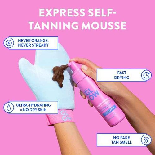 Australian Glow 1 Hour Express Self Tanning Mousse w/Quad-Collagen Complex & Hyaluronic Acid, DARK - 6.76 fl. oz / 200ml
