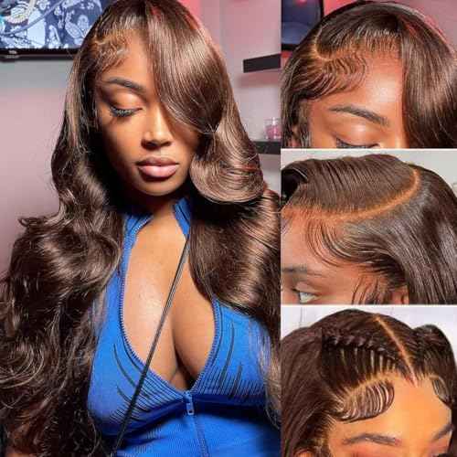 GOLFMAX Body Wave Lace Front Wigs Human Hair Chocolate Brown Lace Front Wig Human Hair 13x6 Transparent Lace Front Wigs Human Hairs Wigs For Black Women 4# Brown Wig 24 Inch