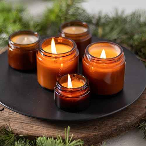 Qeirudu 4 Oz Small Amber Glass Jars with Black Lids, 12 Pack Airtight Cosmetic Jars with Inner Liners Round Empty Sample Containers for Lotions, Creams, Candles, Body Butters, Essential oil