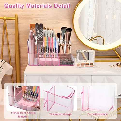 ANRUI Nail Drill Holder, 28 Holes Acrylic Nail Drill Bit Holder, Professional Nail Drill Desk Organizer Case and Storage Box for Manicure Tools - Pink (Not included Tools)