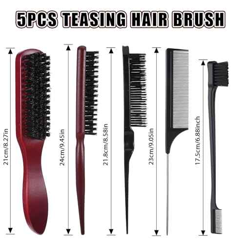 cobee 5 Pcs Slick Back Hair Brush Set, Bristle Hair Brush Edge Control Brush Teasing Comb, Wax Stick for Hair & Wig Flyaways, For Smooth Hair Parting Smooth Flyaways