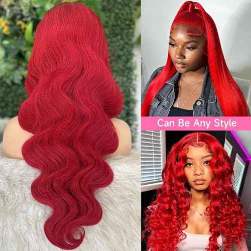Red Lace Front Wigs Human Hair 13x4 HD Transparent Body Wave Human Hair Lace Front Wig Pre Plucked Red Colored Glueless Human Hair Lace Frontal Wigs for Women 16 Inch