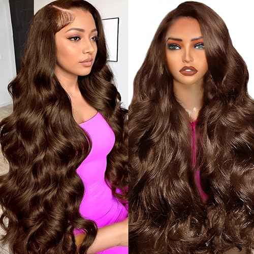 Chocolate Brown Lace Front Wig Human Hair Pre Plucked 13x4 Body Wave Lace Front Wigs Human Hair 28inch 250% Density Hd Lace Frontal Wigs For Blcak Women Colored #4
