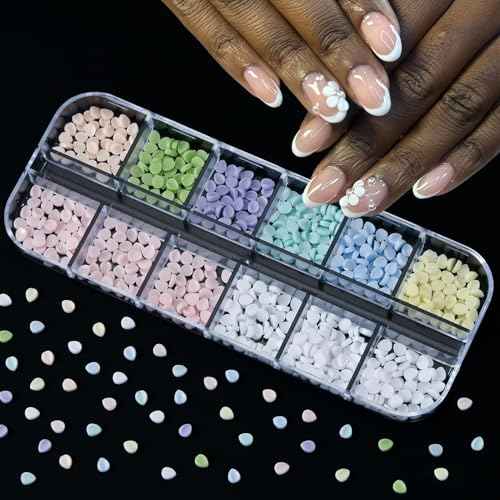 8 Boxes 3D Nail Charms and Gems Bulk Cute Charms for Nails Design kit Bling Crystals Rhinestones Colorful Flower Pearls Star Bows Accessories