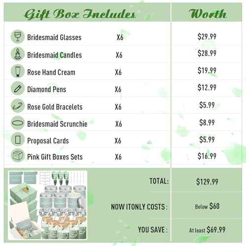 60 Pcs Bridesmaid Proposal Gifts Bridesmaid Box Set, Maid of Honor Gifts Include Box Glass Cup Candle Cards Scrunchies Hair Knotted Bracelets Hand Cream Diamond Pens(Green)