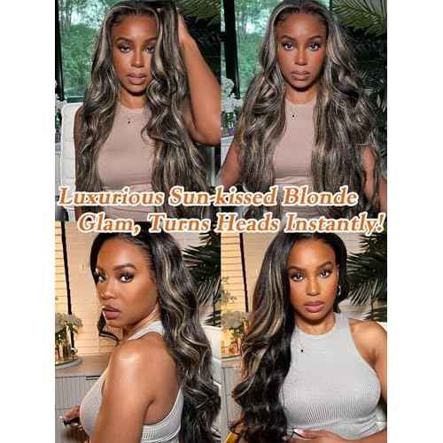 1b/27 Honey Blonde Highlight Bundles Human Hair Body Wave 14 16 18 Inch, Black and Blonde Balayage 3 Bundles Loose Wave Sew In Weave, 12A 100% Unprocessed Brazilian Raw Virgin Hair, P1b/27