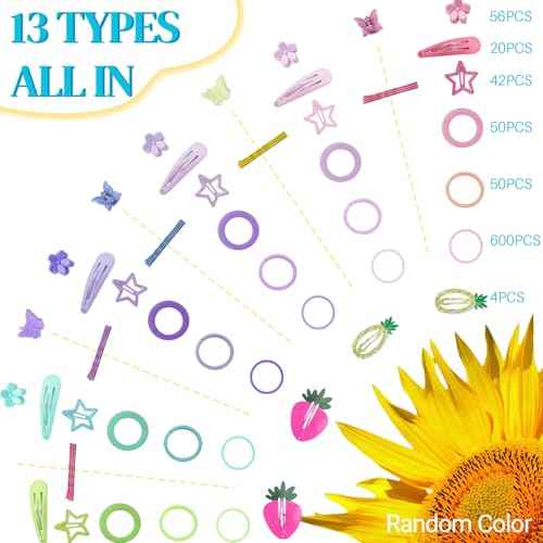 827PCS Elastic Hair Ties, IKOCO Hair Bands Colorful Hair Accessories for Girls with Hair Clips