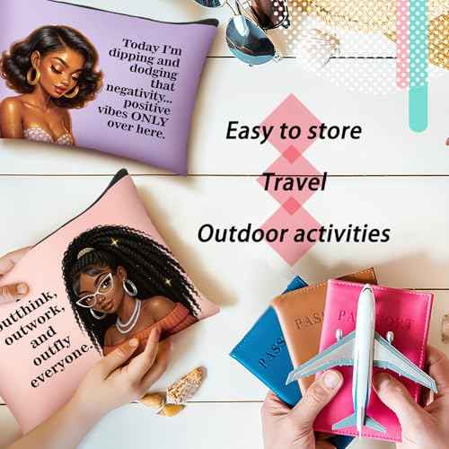Silkfly 24 Pcs Christmas African American Gifts Black Girl Women Makeup Bag Cosmetic Bag Afro Queen Inspirational Canvas Toiletry Travel Organizer Pouches for Christmas Stocking Stuffers Party Favor