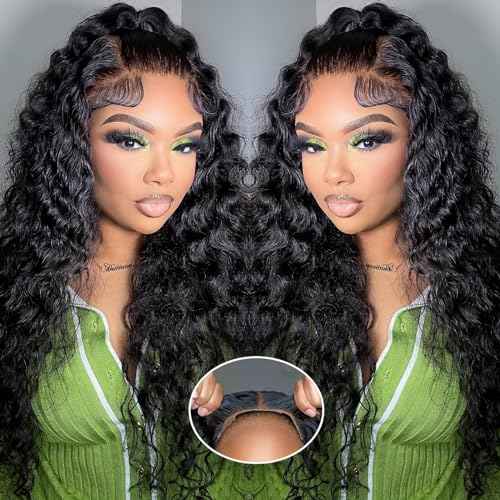 28 Inch 5x5 HD Lace Closure Wigs Human Hair Ready to Wear Glueless Wigs Human Hair Pre Plucked 180% Density Water Wave Human Hair Glueless Wigs for Black Women Curly Human Hair Wig Natural Hairline