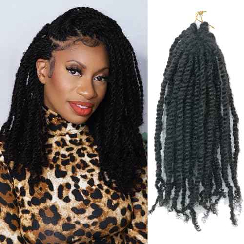 Pre-Twisted Crochet Human Hair Passion Twists With Curly Full Ends Micro Pre-Looped Reusable Mini Twist Braids Crochet Human Hair Extensions 2Packs/50Strands 10Inch