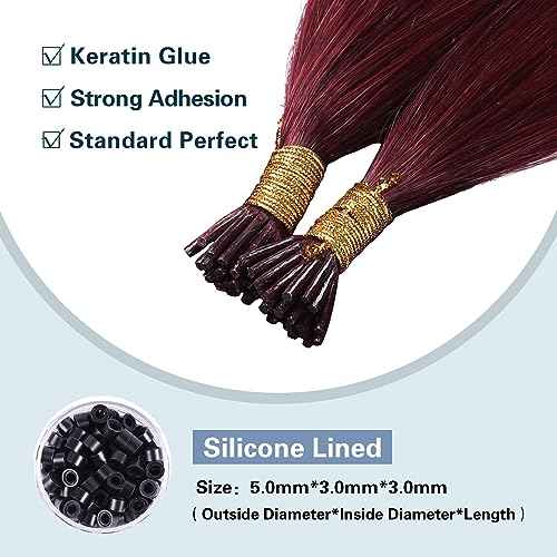 Sunya I Tip Hair Extensions Human Hair Burgundy 18 Inch Wine Red Pre Bonded I Tip Hair Cold Fusion I Tip Hair Extensions #99j 40g 50 Strands/Pack
