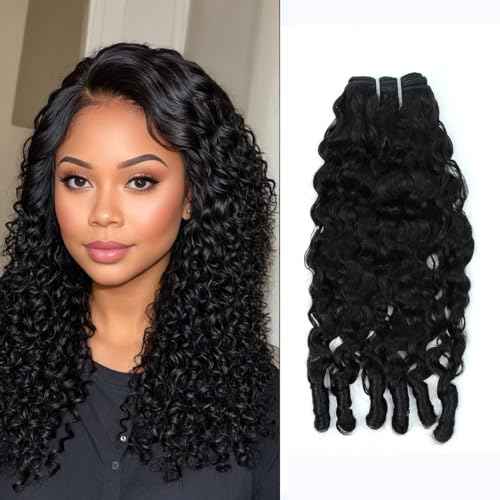 Wequeen 16A Burmese Curly Human Hair Bundles 16 Inch 100% Unprocessed Brazilian Virgin Hair Quick Weave Bundles Human Hair Extensions Real Human Hair, Natural Black