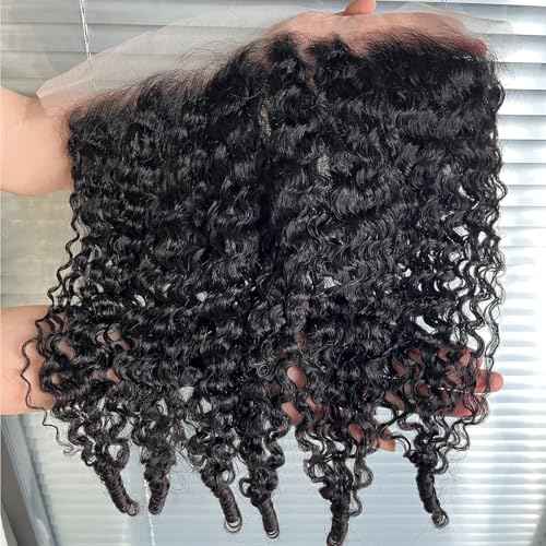 13x6 Burmese Curly Frontal 100% Real Human Hair 13x6 Frontal Burmese Curly Hair Transparent HD Lace Closure Natural Black 1B Color 16 Inch