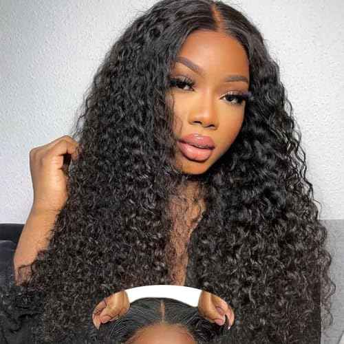 Wear and Go Glueless Wigs Human Hair Pre Plucked Pre Cut 4x4 Lace Front Wigs for Black Women for Beginners Curly Human Hair Wig (28 Inch)