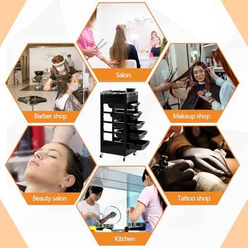 32 x 14 Inches Salon Rolling Trolley Cart with Wheels 5 Drawers Beauty Rolling Salon Cart Salons Stations for Hair Stylist Hair Storage Tool Carts Rollings Carts for Tattoo Hairdressing