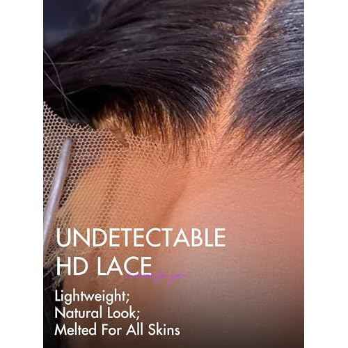 LUVME 13x4 Loose Wave Lace Frontal - 100% Human Hair, HD Transparent Lace, 150% Natural Black, 14 Inch