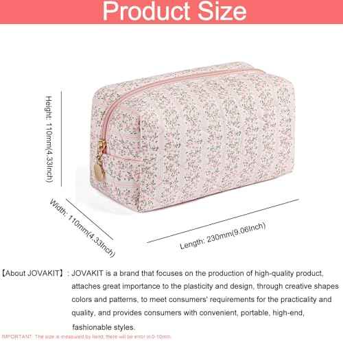 JOVAKIT Square Makeup Bag Cute Cosmetic Bag for Women, Floral Coquette Aesthetic Toiletry Bag, Zipper Make Up Pouch, Travel Make Up Organizer Bag (Pink Floral)