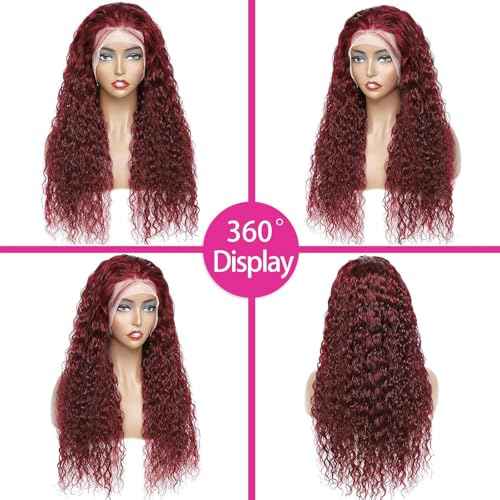 ULRICA Burgundy Wig Human Hair 30Inch Water Wave 99J Burgundy Lace Front Wigs Human Hair Wigs for Women 13x4 HD Lace Front Wigs Human Hair Pre Plucked Wine Red Wigs Burgundy Wig