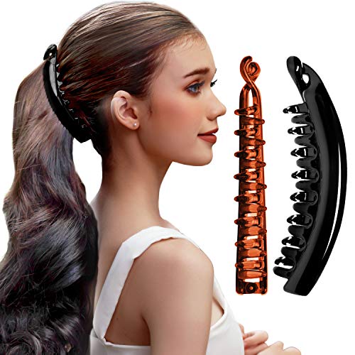 RC ROCHE ORNAMENT 6 Pcs Womens Premium Hair Plastic Banana Classic Clincher Strong Hold Ponytail Maker Styling Girls Ladies Beauty Accessory Clasp Clip, Medium Black