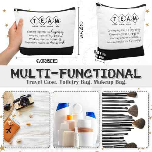 Sanwuta 48 Pcs Canvas Cosmetic Bag Bulk Appreciation Gift for Christmas Inspirational Canvas Makeup Bags Keychains Set for Teacher Employees Coworker Women (Team)