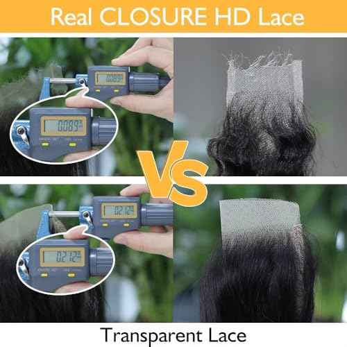 5x5 Burmese Curly Clousre Human Hair Hd Lace Closure 0.10 mm Invisible Ultra-Thin 5x5 Hd Lace Single Knot Pre Plucked 12a Brazilian Raw Human Hair Extensions Nature Black 18 Inches